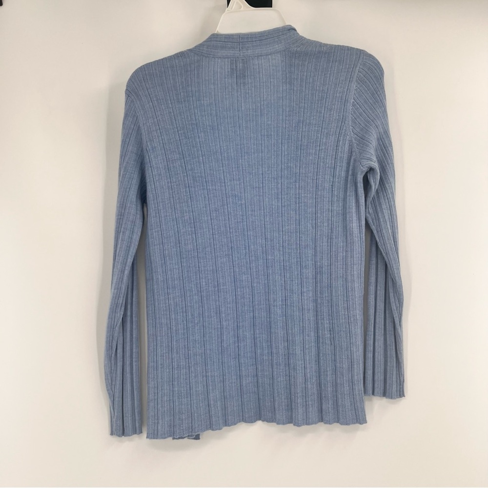Eileen Fisher Cardigan Sweater Womens PM Blue Merino Wool Ribbed Open Front - Picture 2 of 10